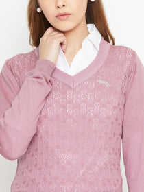 JUMP USA Women Pink Self Design Sweater - JUMP USA