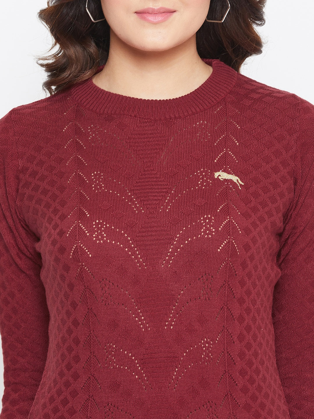 JUMP USA Women Red Self Design Sweater - JUMP USA