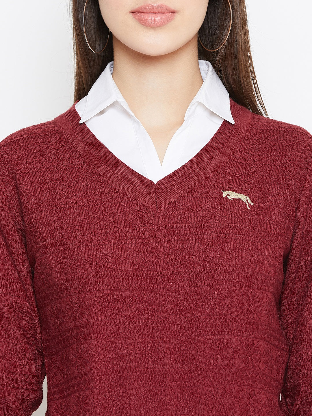 JUMP USA Women Red Self Design Sweater - JUMP USA