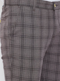 JUMP USA Men Grey Check Slim Fit Cotton Casual Trousers - JUMP USA