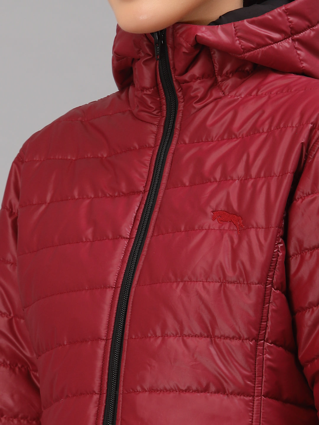 JUMP USA Women Maroon Solid Active Wear Jacket With Hood