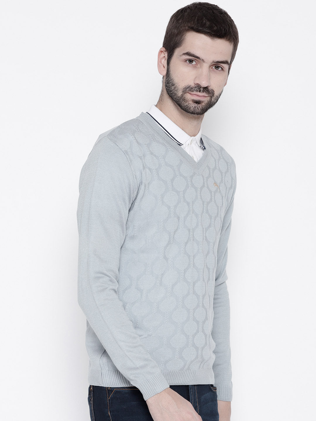 Men Blue Self Design Pullover - JUMP USA