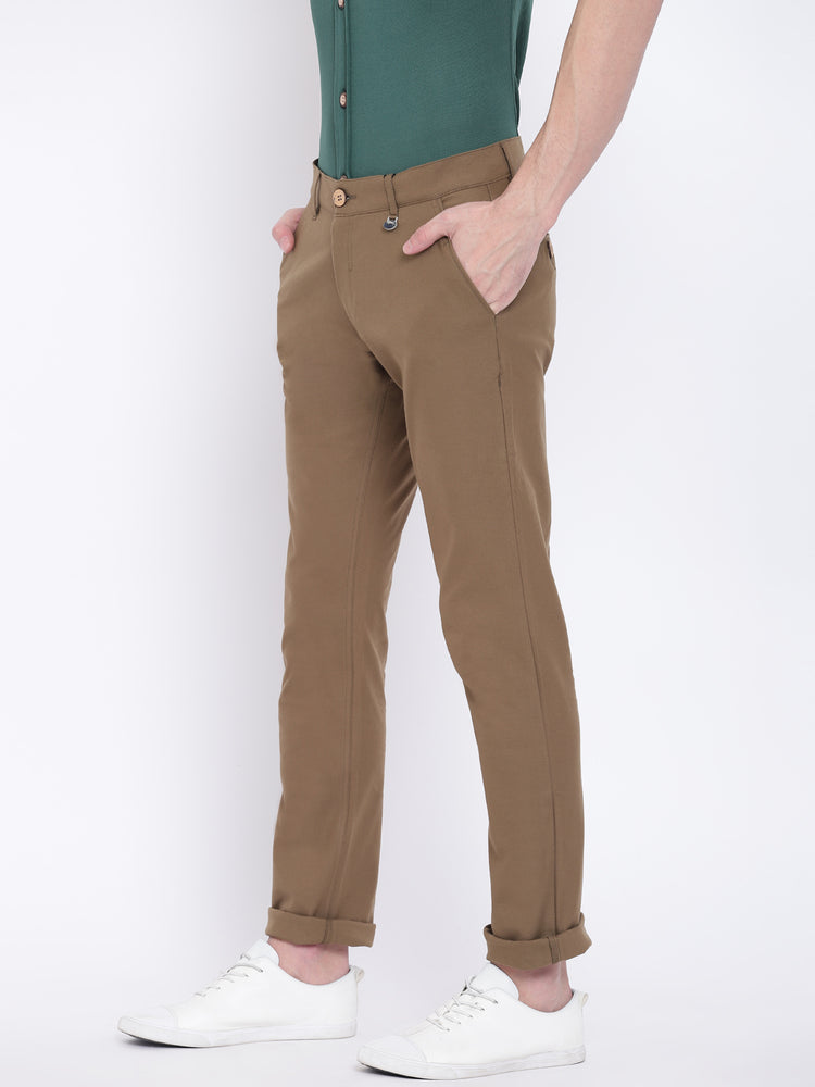 Men Casual Solid Olive Chinos - JUMP USA