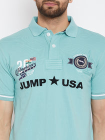 JUMP USA Men Blue Printed Polo Collar T-Shirt - JUMP USA