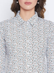 JUMP USA Women White & Blue Printed Casual Shirts - JUMP USA