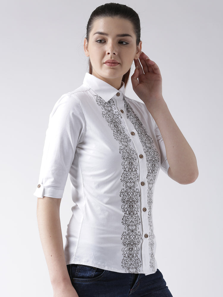 Women White Regular Fit Printed Casual Shirt - JUMP USA