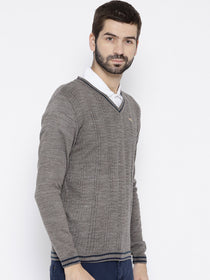 Men Beige self Design Pullover - JUMP USA