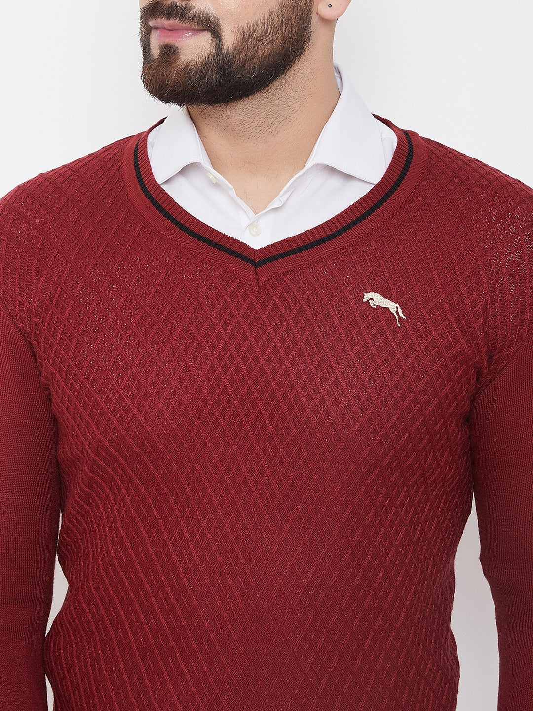 JUMP USA Men Red Self Design Sweater - JUMP USA