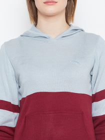 JUMP USA Women Blue & Red Colourblocked Hooded Sweater - JUMP USA