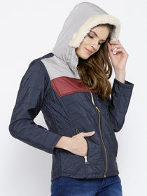 Women Navy Blue Puffer Jacket - JUMP USA