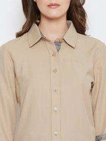 Women Beige Solid Casual Slim Fit Shirt - JUMP USA