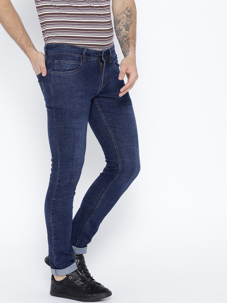 Men Blue Slim Fit Mid-Rise Clean Look Stretchable Jeans - JUMP USA