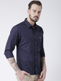 Men Navy Blue Printed Cotton Slim Fit Shirt - JUMP USA