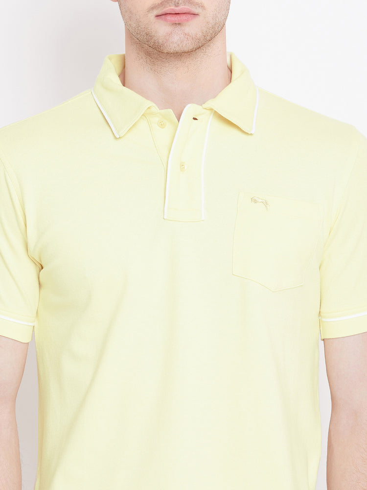Men Yellow Solid Casual Polo T-shirts - JUMP USA