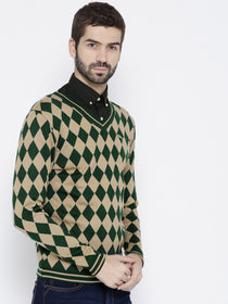 Men Green and Beige Colourblocked Pullover - JUMP USA