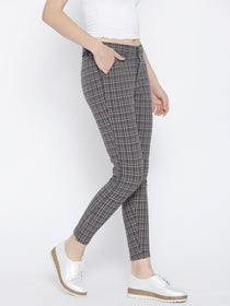 Women Grey Checked Regular Trousers - JUMP USA