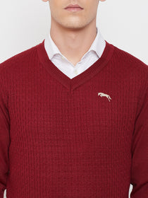 JUMP USA Men Red Self Design Sweater - JUMP USA