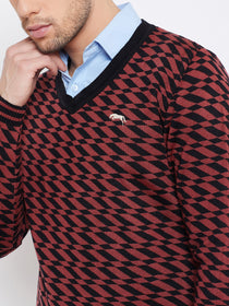 JUMP USA Men Red Colourblocked Casual Sweaters - JUMP USA