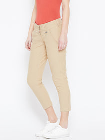 Women Beige Solid Skinny Fit Trousers - JUMP USA