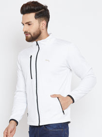 Men White Solid Sporty Jacket - JUMP USA
