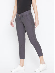 Women Grey Solid Skinny Fit Chinos Trousers - JUMP USA