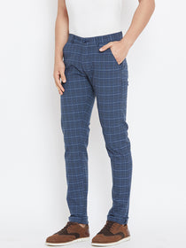 Men Blue Relaxed Fit Casual Checked Chinos - JUMP USA