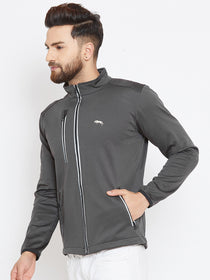 Men Charcoal Solid Sporty Jacket - JUMP USA