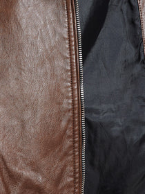 JUMP USA Tan Solid Casual PU Leather Varsity Jacket - JUMP USA
