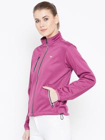 Women Maroon Solid Sporty Jacket - JUMP USA