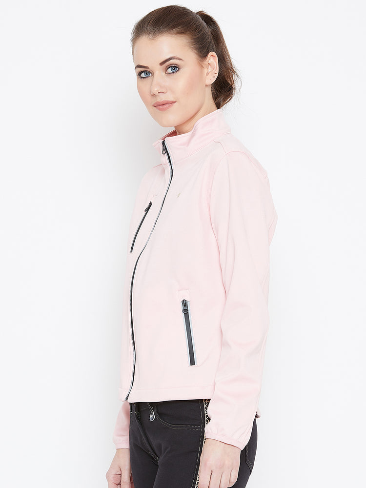 Women Pink Solid Sporty Jacket - JUMP USA