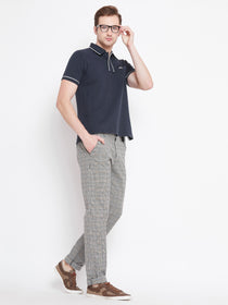 Men Navy Blue Solid Casual Polo T-shirts - JUMP USA