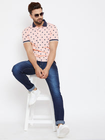 JUMP USA Men Pink Printed Polo Collar T-Shirt - JUMP USA