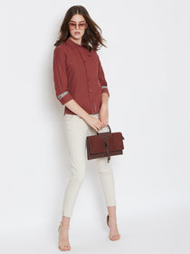 Women Red Solid Casual Slim Fit Shirt - JUMP USA