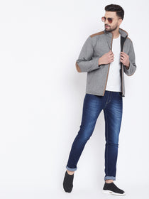 JUMP USA Men Grey Solid Bomber Jacket - JUMP USA