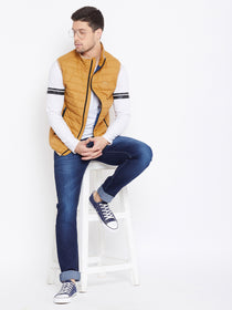 JUMP USA Men Mustard Sleevless Solid Bomber Jacket - JUMP USA