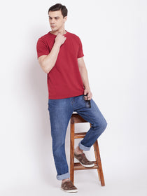 JUMP USA Men Red Solid Round Neck T-shirt - JUMP USA