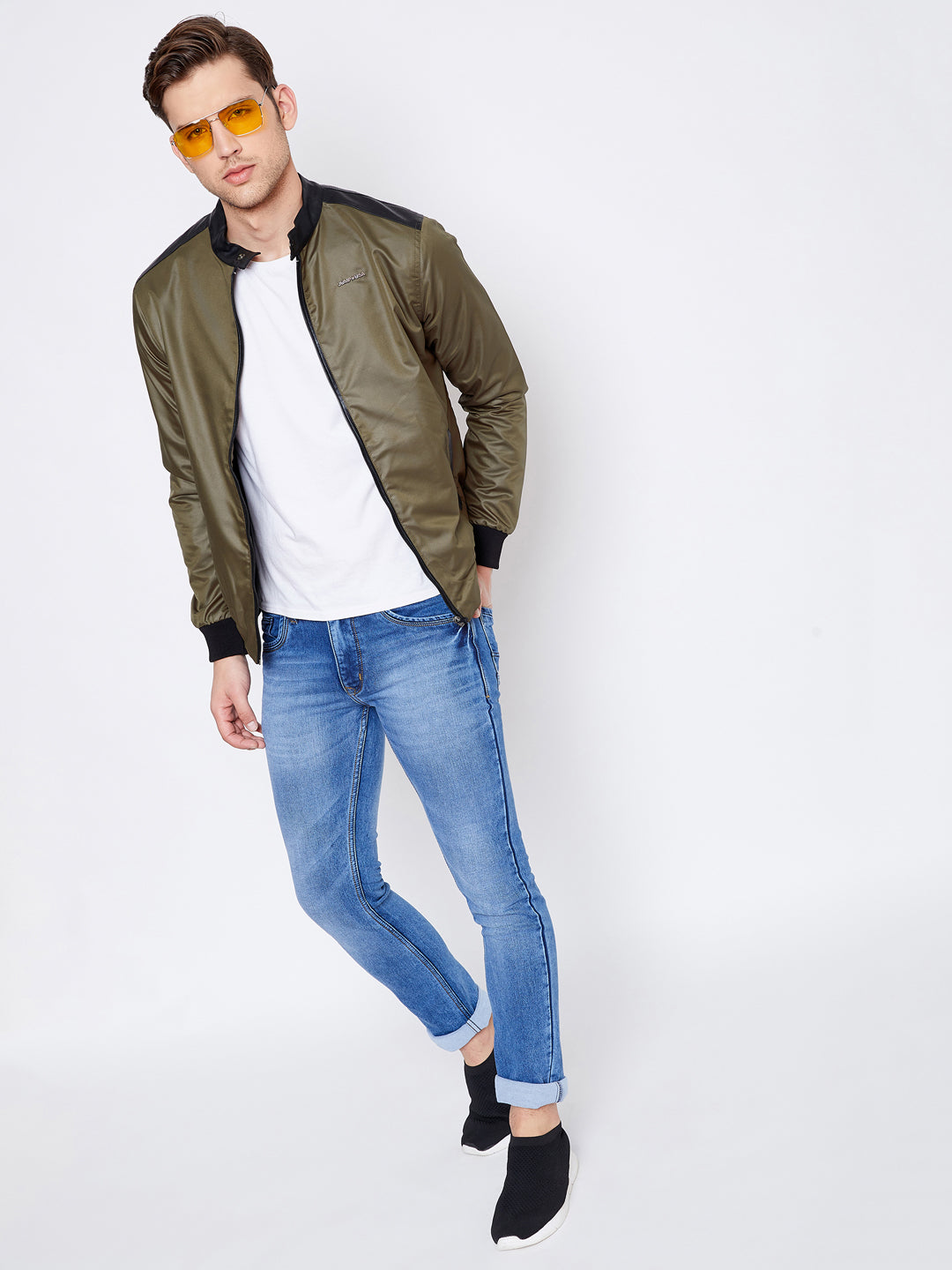 JUMP USA Men Olive Solid Casual Puffer Jacket - JUMP USA