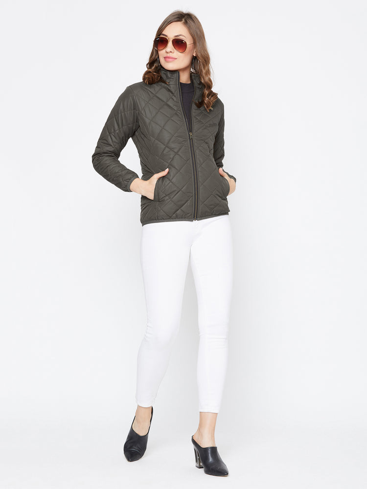 JUMP USA Women Olive Casual Quilted Jacket - JUMP USA