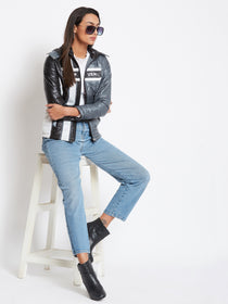 JUMP USA Women Grey Colourblocked Bomber Jacket - JUMP USA