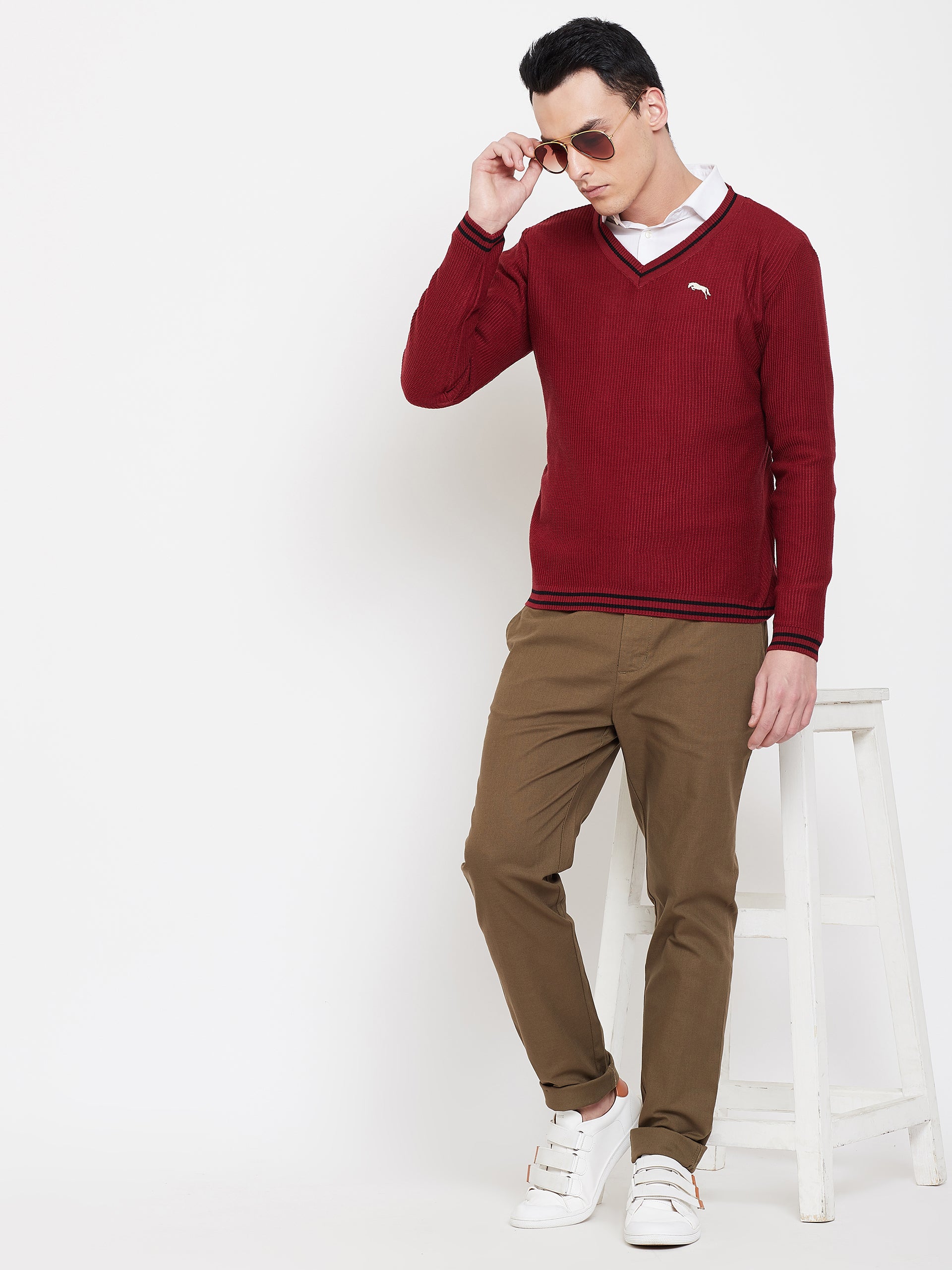 JUMP USA Men Red Solid Sweater - JUMP USA