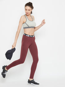 Women Maroon Active Wear Tights - JUMP USA