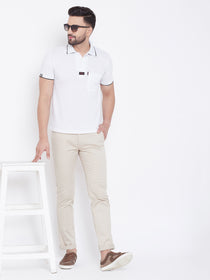 JUMP USA Men Cream Regular Fit Solid Trousers - JUMP USA