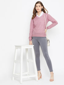 JUMP USA Women Pink Self Design Sweater - JUMP USA