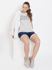Women Dark Blue Cloud Wash Casual Denim Shorts - JUMP USA
