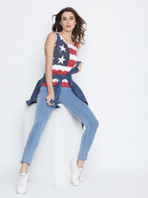 JUMP USA Women Red & White Printed Casual Printed Tank Top - JUMP USA