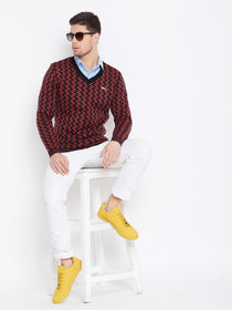 JUMP USA Men Red Colourblocked Casual Sweaters - JUMP USA