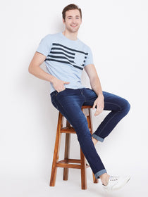 Men Blue Striped Casual T-shirt - JUMP USA