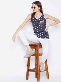 JUMP USA Women Navy Blue Printed Casual Printed Tank Top - JUMP USA