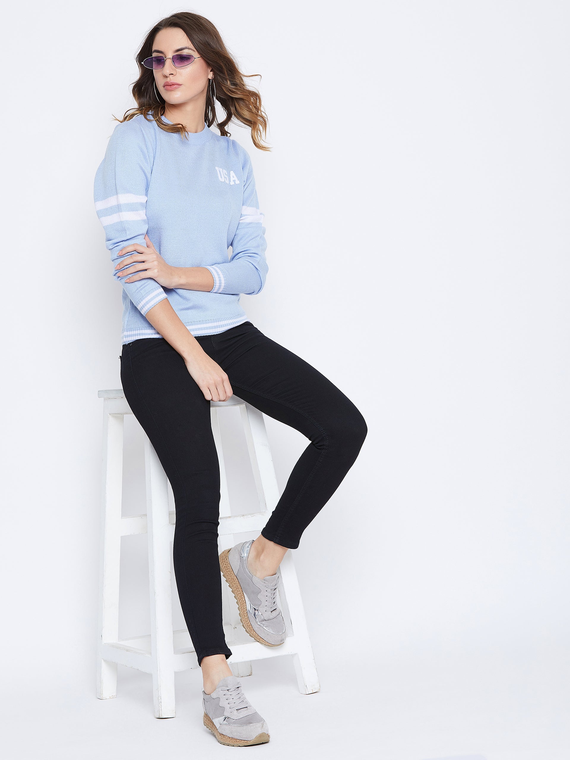 JUMP USA Women Blue Solid Sweaters - JUMP USA