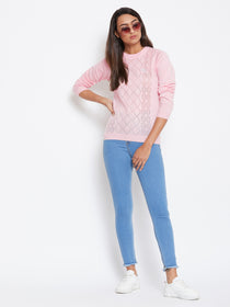 JUMP USA Women pink Self Design Casual Sweater - JUMP USA